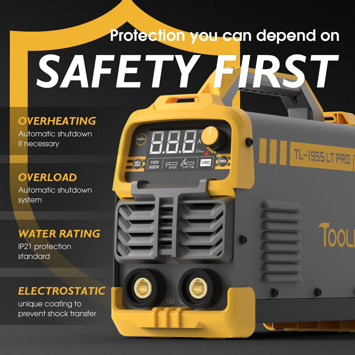 TOOLIOM 195A Stick Welder 110/220V Dual Voltage Lift TIG Welder LCD Display IGBT Inverter with Hot Start Arc Force VRD Welding Machine fits 5/32in. (4mm) Welding Rods