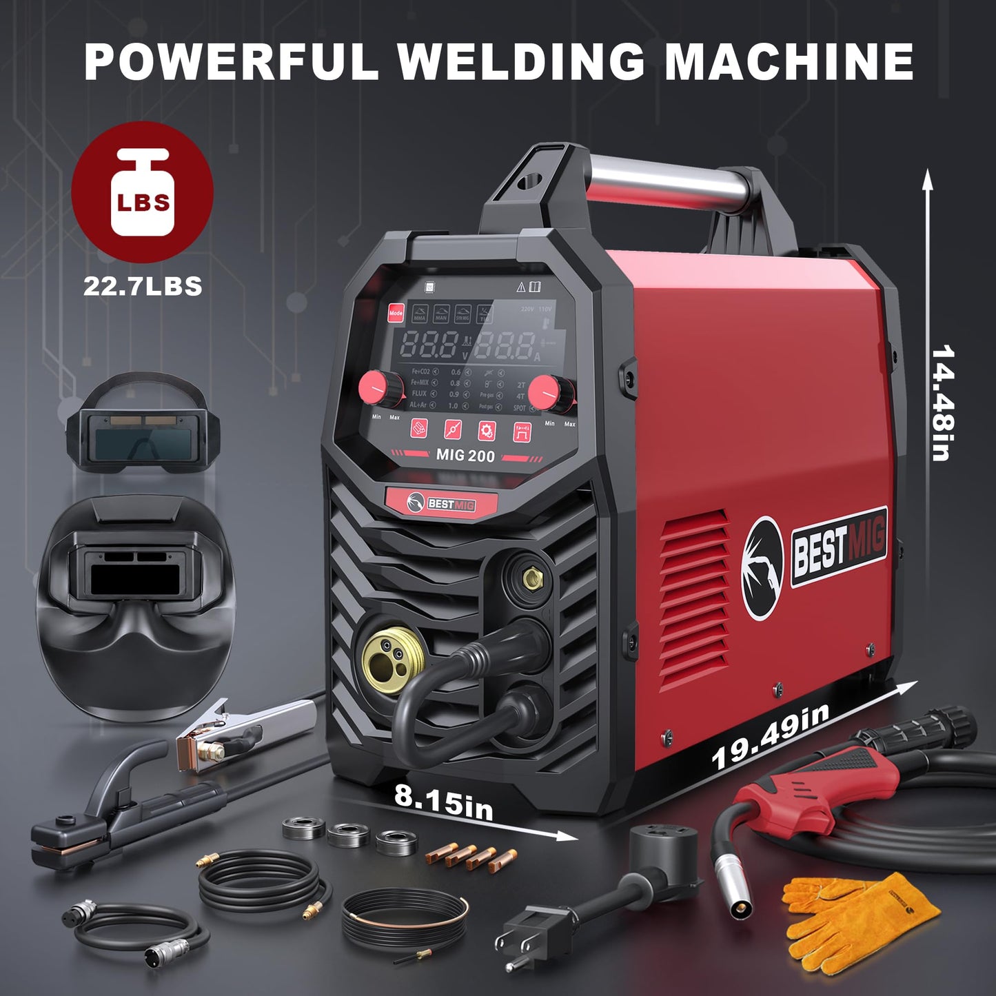 BESTMIG 135A Welder 3-in-1 Welding Machine Supports MIG 110V Welding Machine with IGBT Inverter LED Digital Display MIG/Lift TIG/Stick Capabilities (Red Black, MIG 135A Welder)