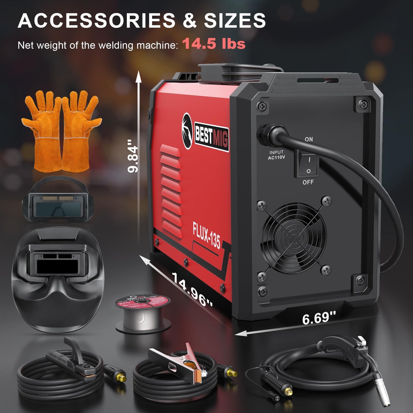 BESTMIG 135A Welder 3-in-1 Welding Machine Supports MIG 110V Welding Machine with IGBT Inverter LED Digital Display MIG/Lift TIG/Stick Capabilities (Red Black, MIG 135A Welder)