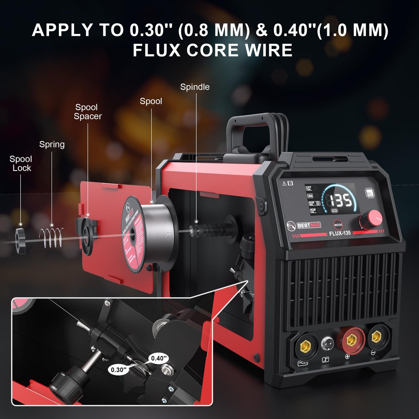 BESTMIG 135A Welder 3-in-1 Welding Machine Supports MIG 110V Welding Machine with IGBT Inverter LED Digital Display MIG/Lift TIG/Stick Capabilities (Red Black, MIG 135A Welder)