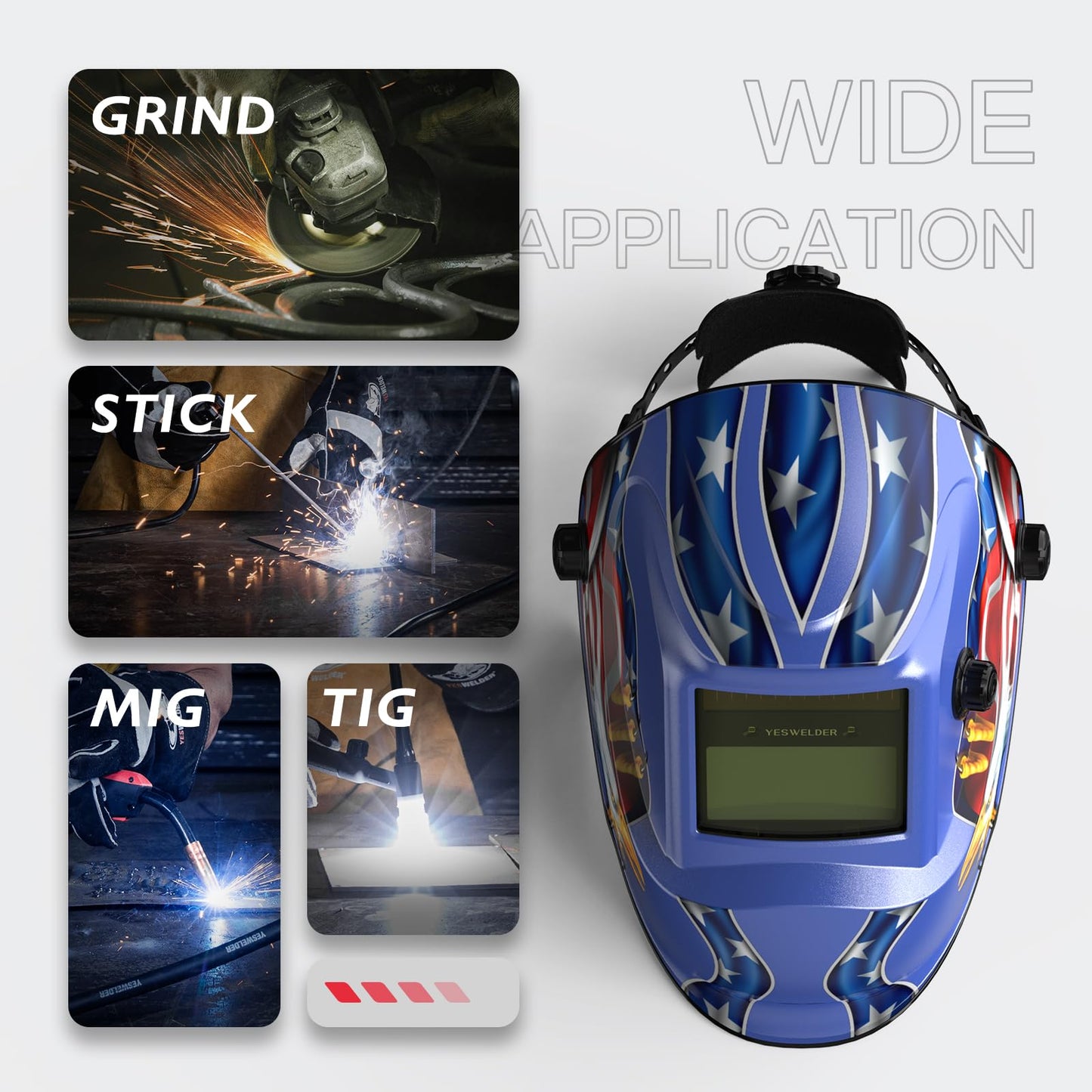 YESWELDER True Color Solar Powered Auto Darkening Welding Helmet, Wide Shade 3.5/9-13 for TIG MIG ARC Grind Welding Hood Helmet