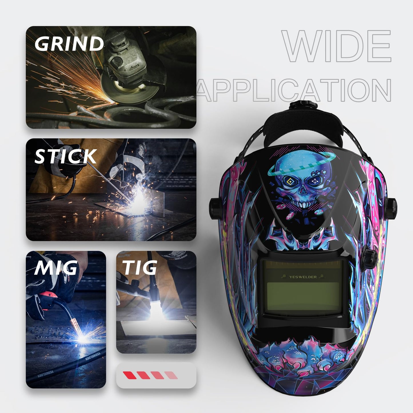 YESWELDER True Color Solar Powered Auto Darkening Welding Helmet, Wide Shade 3.5/9-13 for TIG MIG ARC Grind Welding Hood Helmet