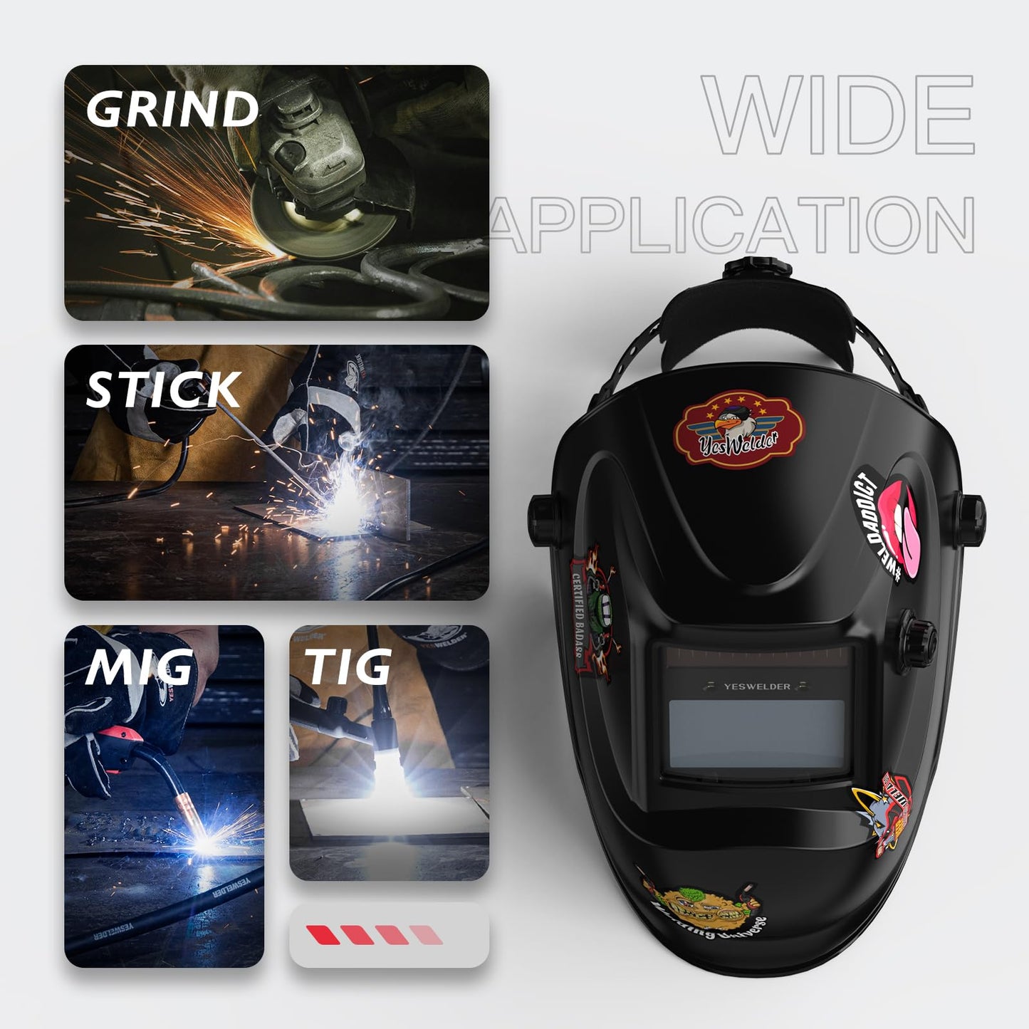 YESWELDER True Color Solar Powered Auto Darkening Welding Helmet, Wide Shade 3.5/9-13 for TIG MIG ARC Grind Welding Hood Helmet