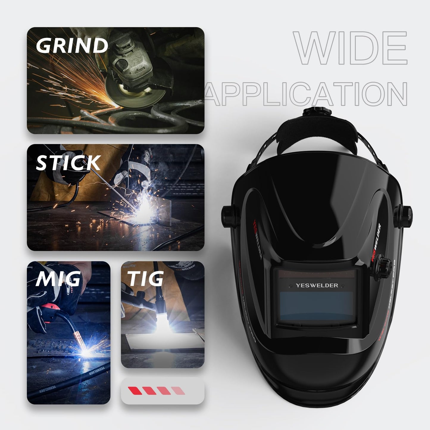 YESWELDER True Color Solar Powered Auto Darkening Welding Helmet, Wide Shade 3.5/9-13 for TIG MIG ARC Grind Welding Hood Helmet