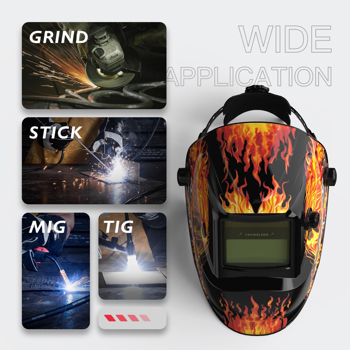 YESWELDER True Color Solar Powered Auto Darkening Welding Helmet, Wide Shade 3.5/9-13 for TIG MIG ARC Grind Welding Hood Helmet
