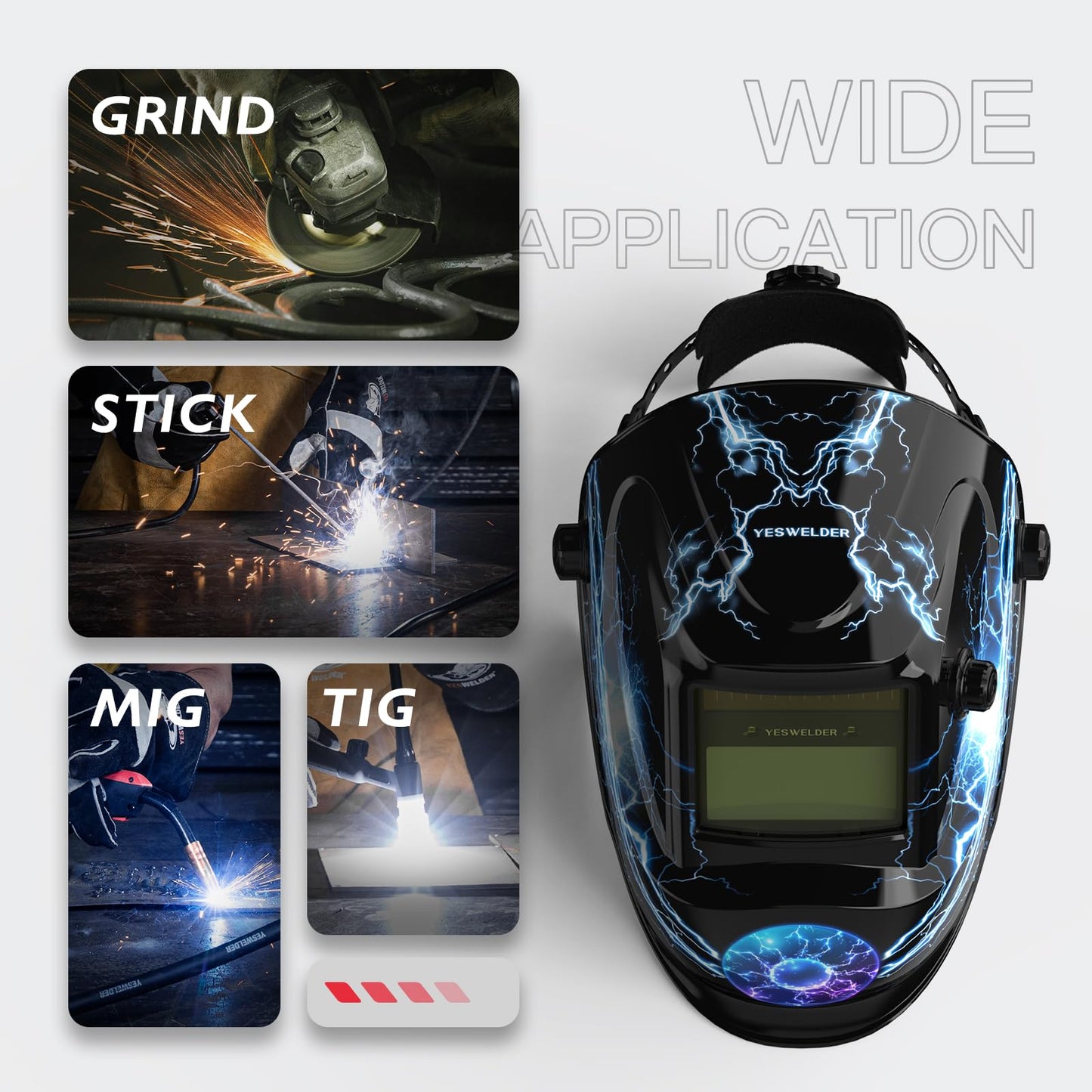 YESWELDER True Color Solar Powered Auto Darkening Welding Helmet, Wide Shade 3.5/9-13 for TIG MIG ARC Grind Welding Hood Helmet
