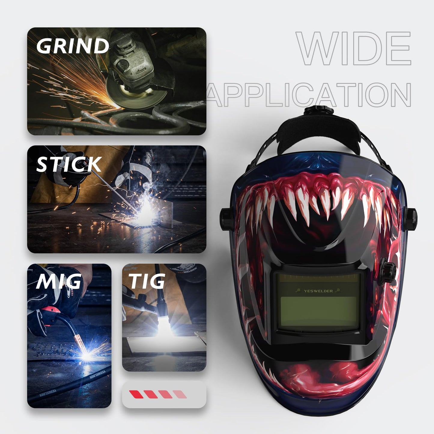 YESWELDER True Color Solar Powered Auto Darkening Welding Helmet, Wide Shade 3.5/9-13 for TIG MIG ARC Grind Welding Hood Helmet