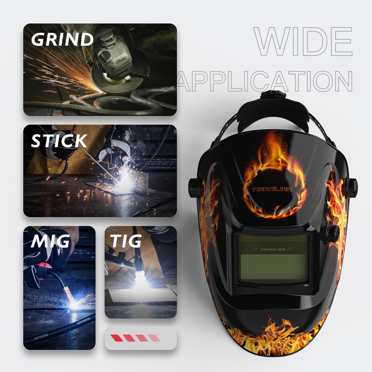 YESWELDER True Color Solar Powered Auto Darkening Welding Helmet, Wide Shade 3.5/9-13 for TIG MIG ARC Grind Welding Hood Helmet