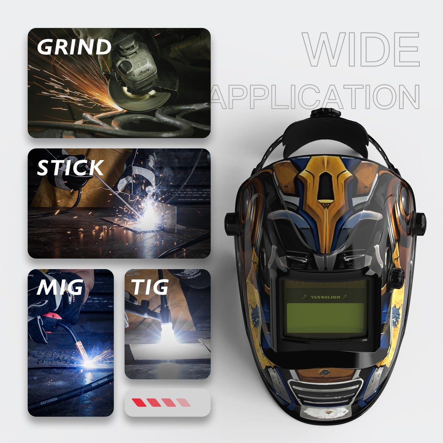 YESWELDER True Color Solar Powered Auto Darkening Welding Helmet, Wide Shade 3.5/9-13 for TIG MIG ARC Grind Welding Hood Helmet