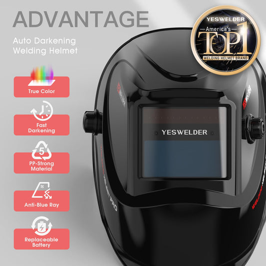 YESWELDER True Color Solar Powered Auto Darkening Welding Helmet, Wide Shade 3.5/9-13 for TIG MIG ARC Grind Welding Hood Helmet