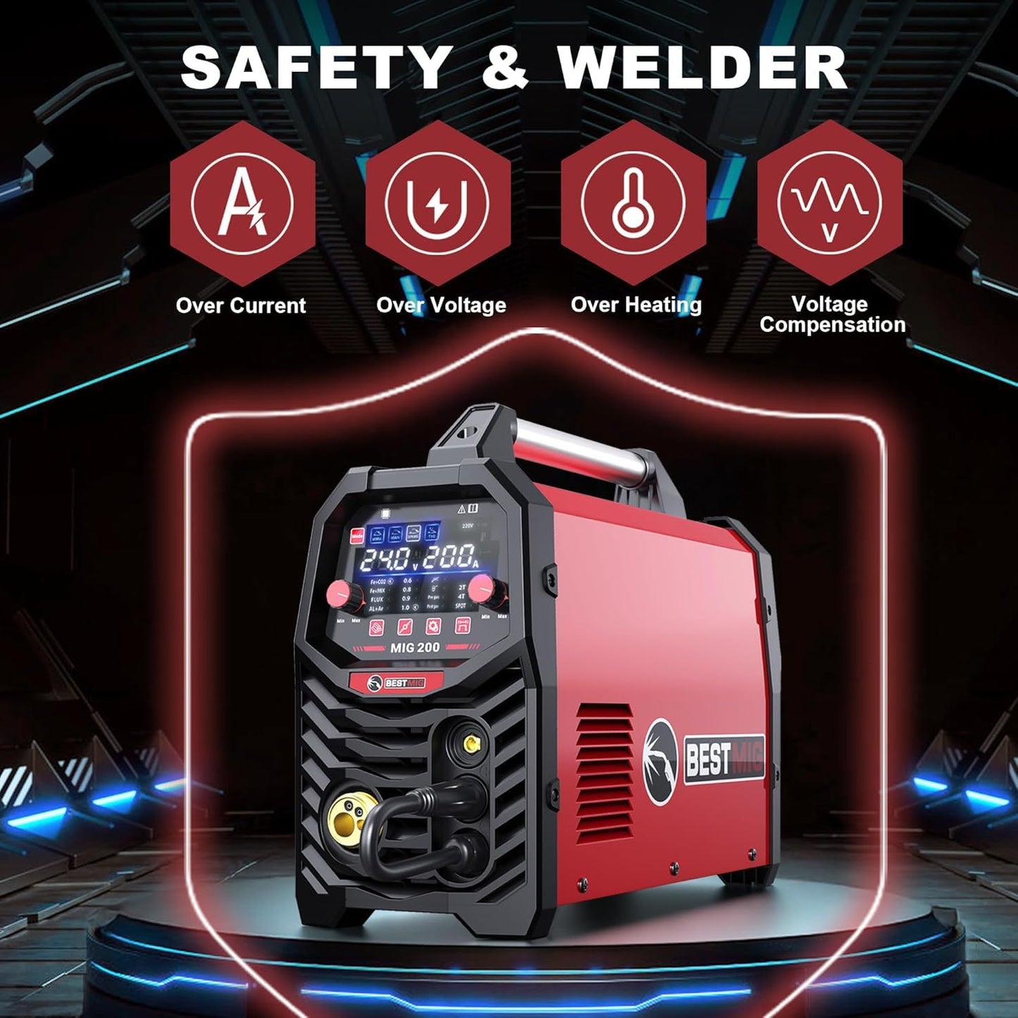 BESTMIG 135A Welder 3-in-1 Welding Machine Supports MIG 110V Welding Machine with IGBT Inverter LED Digital Display MIG/Lift TIG/Stick Capabilities (Red Black, MIG 135A Welder)