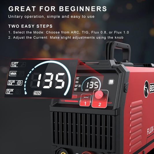BESTMIG 135A Welder 3-in-1 Welding Machine Supports MIG 110V Welding Machine with IGBT Inverter LED Digital Display MIG/Lift TIG/Stick Capabilities (Red Black, MIG 135A Welder)