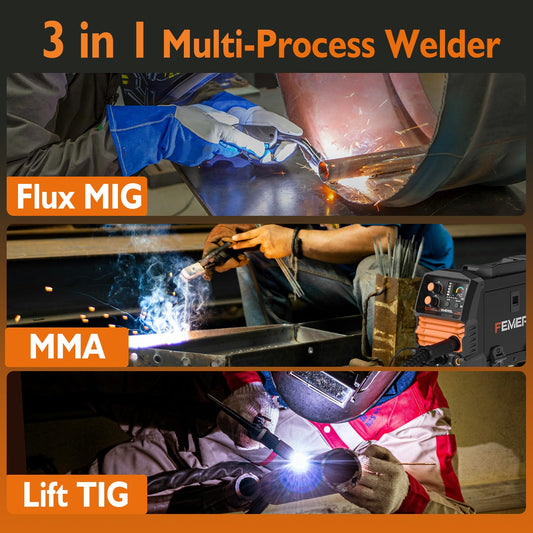 FEMEROL 140A 3 in 1 MIG Welder,Flux Core, MIG/Lift TIG/Stick Welding Machine 110V Portable IGBT Inverter Synergic Control, LED Display with Welding Helmets