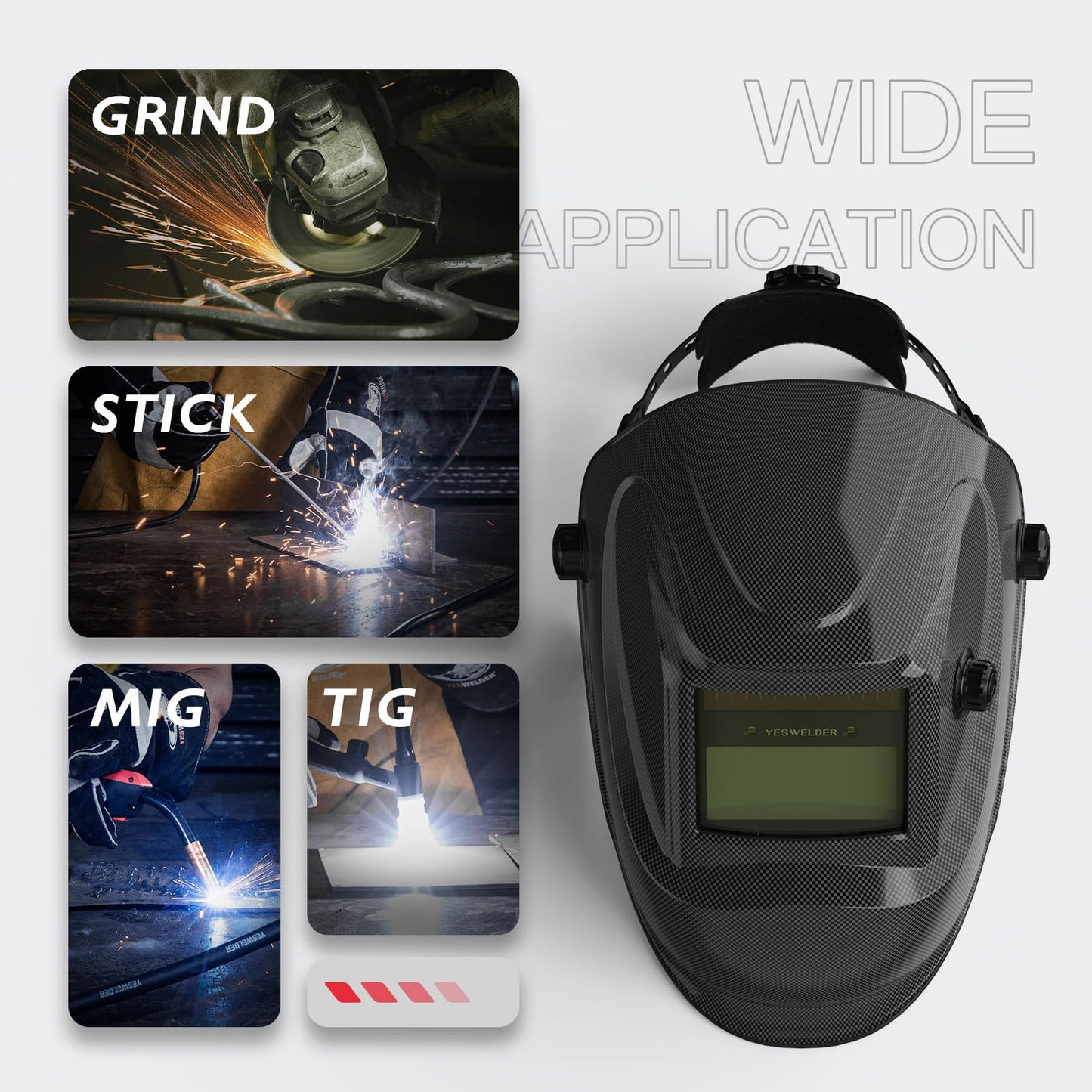 YESWELDER True Color Solar Powered Auto Darkening Welding Helmet, Wide Shade 3.5/9-13 for TIG MIG ARC Grind Welding Hood Helmet