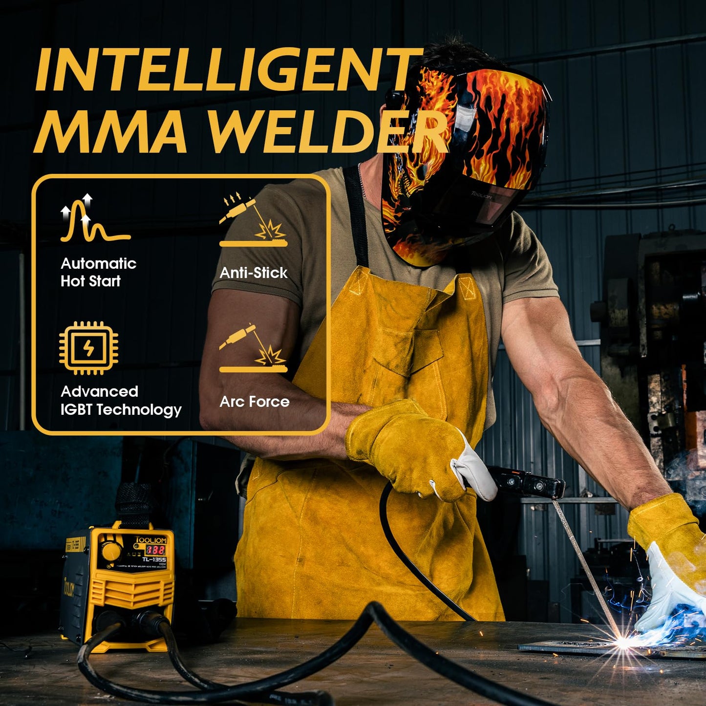 TOOLIOM 195A Stick Welder 110/220V Dual Voltage Lift TIG Welder LCD Display IGBT Inverter with Hot Start Arc Force VRD Welding Machine fits 5/32in. (4mm) Welding Rods