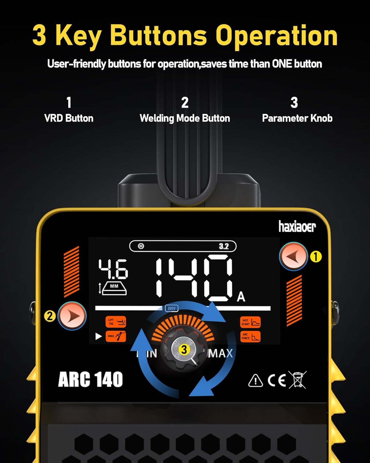 haxiaoer Actual 205A Stick Welder, [Friendly Large LED Dispaly] Synergy 2 In 1 MMA/Lift TIG Welding Machine Dual Voltage ARC Welder Kit 110V/220V with ARC Force, Hot Start, VRD and 10 Welding Rods