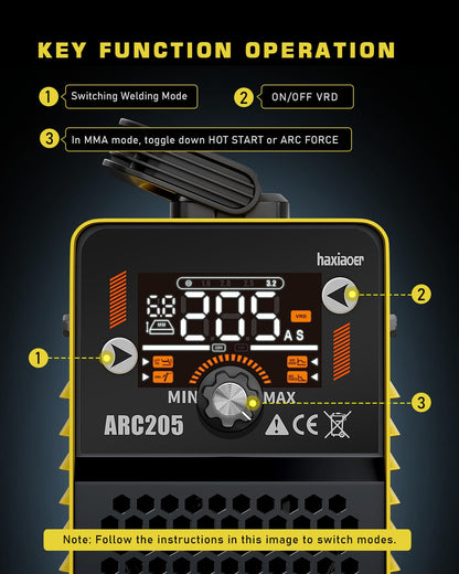 haxiaoer Actual 205A Stick Welder, [Friendly Large LED Dispaly] Synergy 2 In 1 MMA/Lift TIG Welding Machine Dual Voltage ARC Welder Kit 110V/220V with ARC Force, Hot Start, VRD and 10 Welding Rods