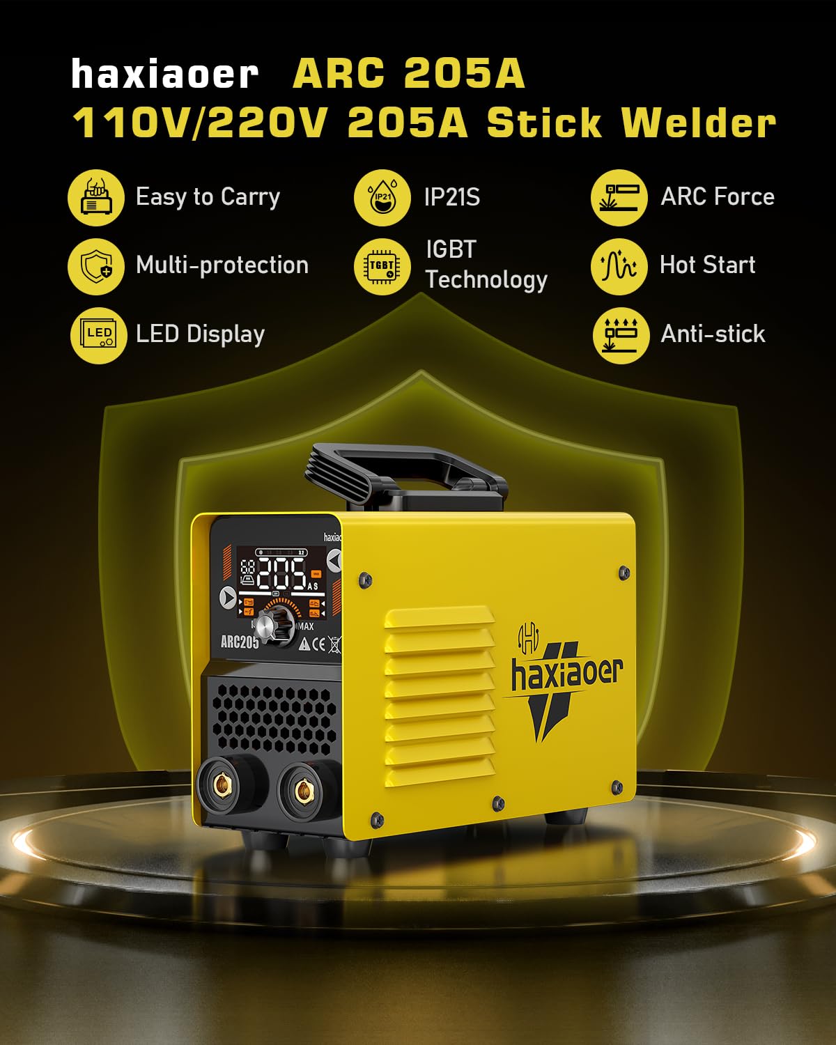 haxiaoer Actual 205A Stick Welder, [Friendly Large LED Dispaly] Synergy 2 In 1 MMA/Lift TIG Welding Machine Dual Voltage ARC Welder Kit 110V/220V with ARC Force, Hot Start, VRD and 10 Welding Rods