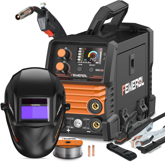 FEMEROL 140A 3 in 1 MIG Welder,Flux Core, MIG/Lift TIG/Stick Welding Machine 110V Portable IGBT Inverter Synergic Control, LED Display with Welding Helmets
