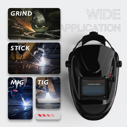 YESWELDER True Color Solar Powered Auto Darkening Welding Helmet, Wide Shade 3.5/9-13 for TIG MIG ARC Grind Welding Hood Helmet