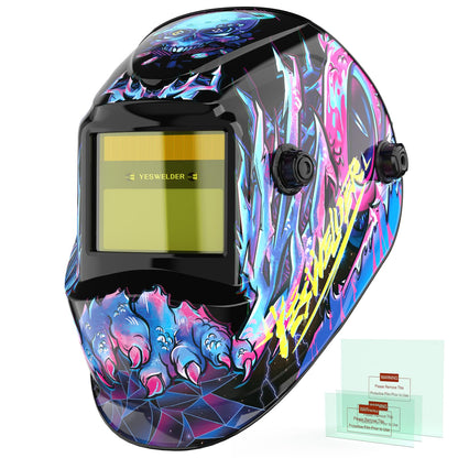 YESWELDER True Color Solar Powered Auto Darkening Welding Helmet, Wide Shade 3.5/9-13 for TIG MIG ARC Grind Welding Hood Helmet