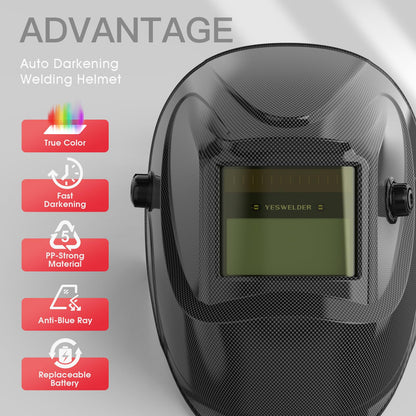 YESWELDER True Color Solar Powered Auto Darkening Welding Helmet, Wide Shade 3.5/9-13 for TIG MIG ARC Grind Welding Hood Helmet