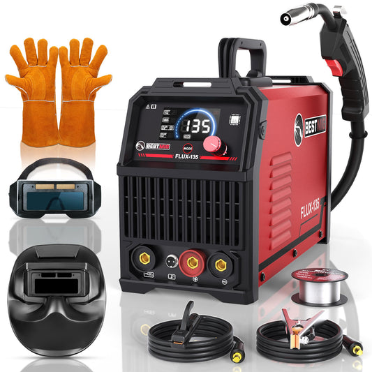 BESTMIG 135A Welder 3-in-1 Welding Machine Supports MIG 110V Welding Machine with IGBT Inverter LED Digital Display MIG/Lift TIG/Stick Capabilities (Red Black, MIG 135A Welder)