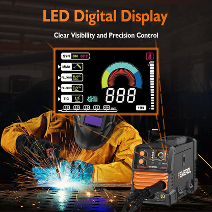 FEMEROL 140A 3 in 1 MIG Welder,Flux Core, MIG/Lift TIG/Stick Welding Machine 110V Portable IGBT Inverter Synergic Control, LED Display with Welding Helmets